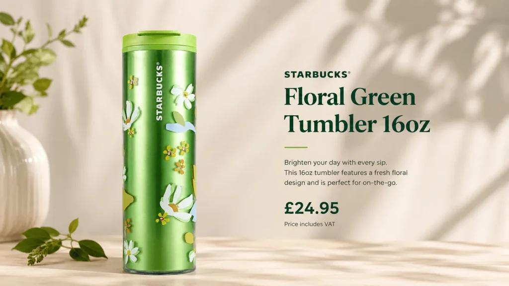 Starbucks Floral Green Tumbler 16oz