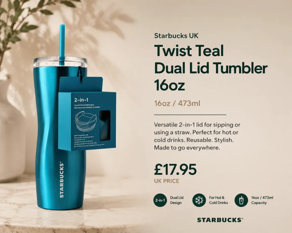 Starbucks UK Twist Teal Dual Lid Tumbler 16oz